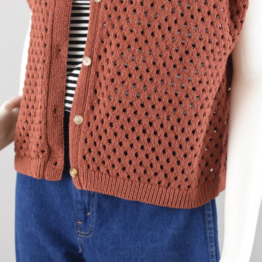 Loft Crochet Short Sleeve Brown Cardigan Women's Medium - Picture 9 of 13